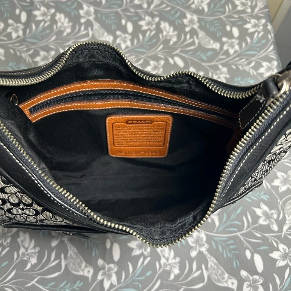 COACH Monogram Mini Signature Canvas + Leather Hobo Shoulder Bag #J2K - Picture 3 of 7
